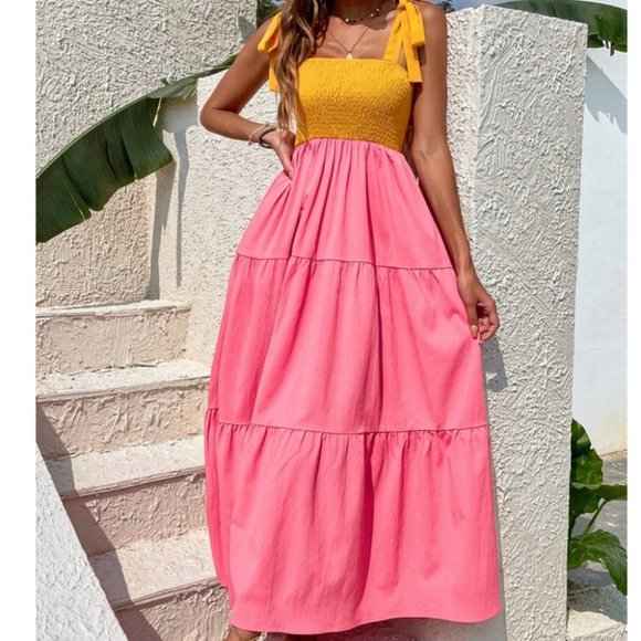 Lemonade ColorBlock Shirred  Ruffled Hem Cami Dress - Picture 4 of 10